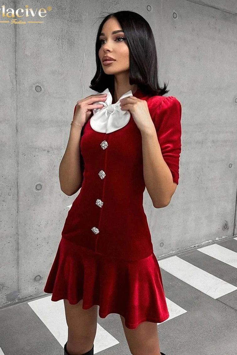 Velvet Pleated Short Sleeve Mini Dress