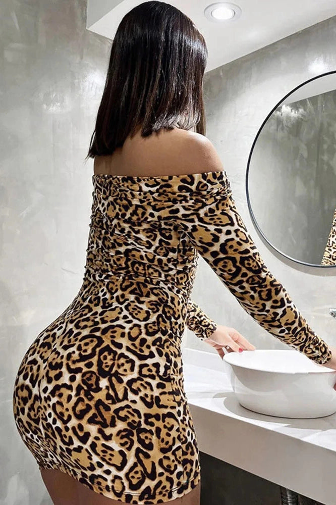 Leopard Print Long Sleeve Mini Dress