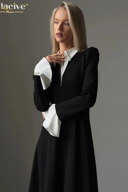 Elegant Long Sleeve Midi Dress