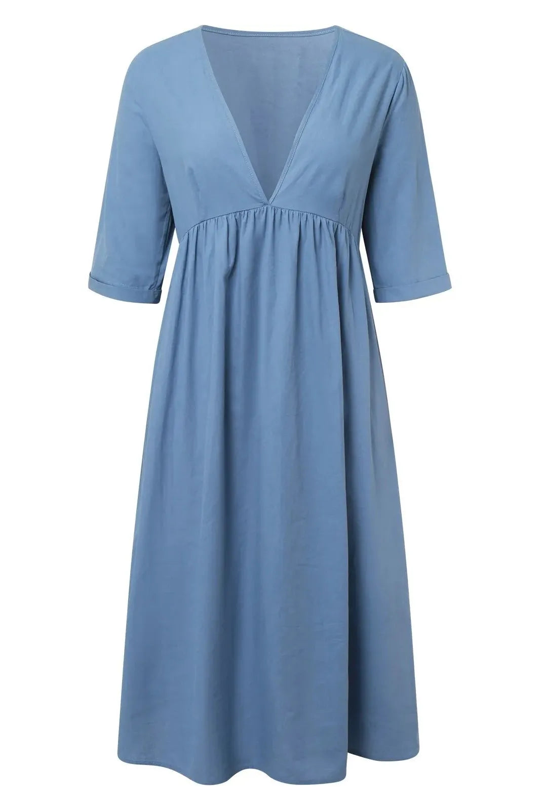 V-Neck Pocket Short Sleeve Midi Dress