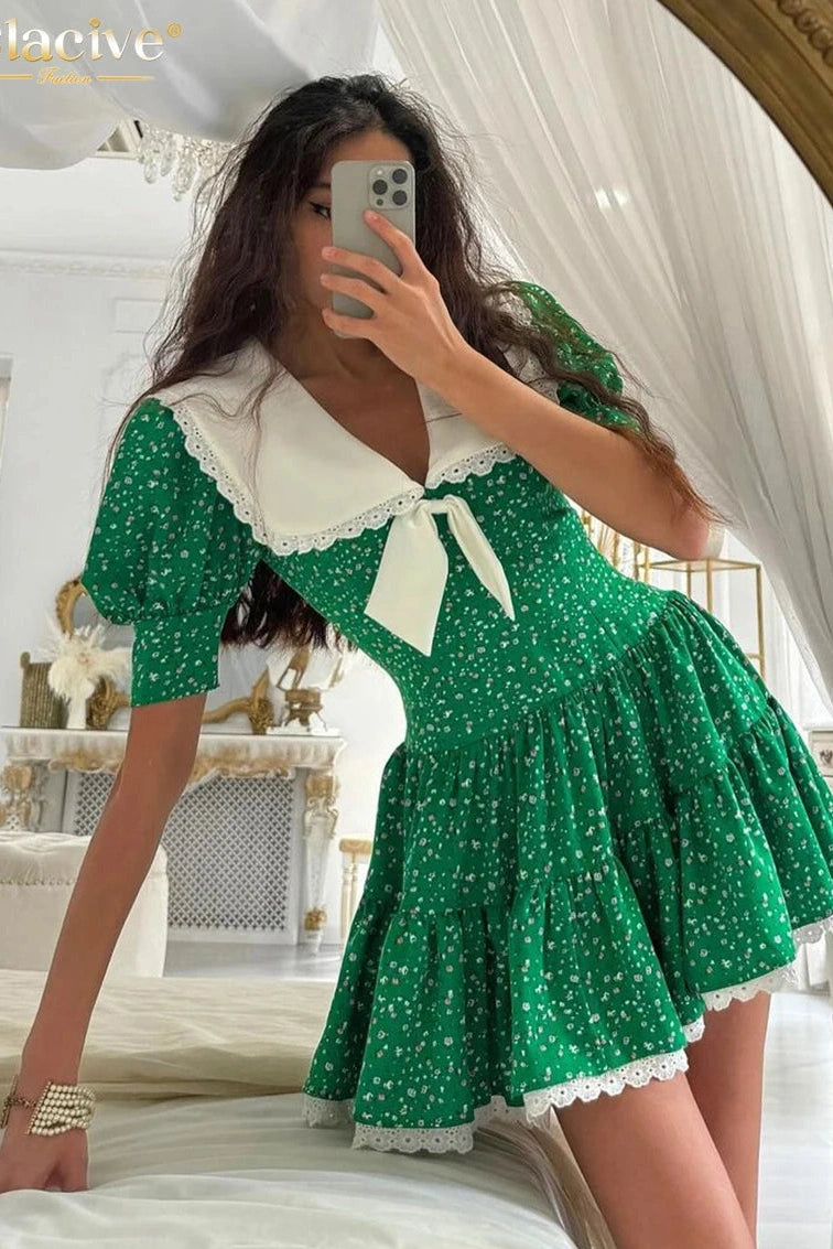 Elegant Print Short Sleeve Mini Dress