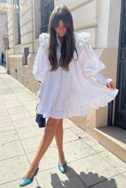 Elegant Pleated Long Sleeve Mini Dress