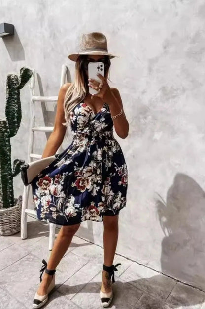 Floral Print V-Neck Mini Dress