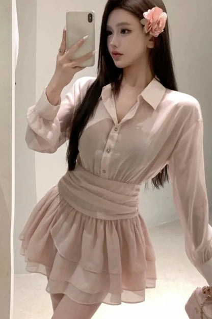 High Waist Long Sleeve Mini Dress