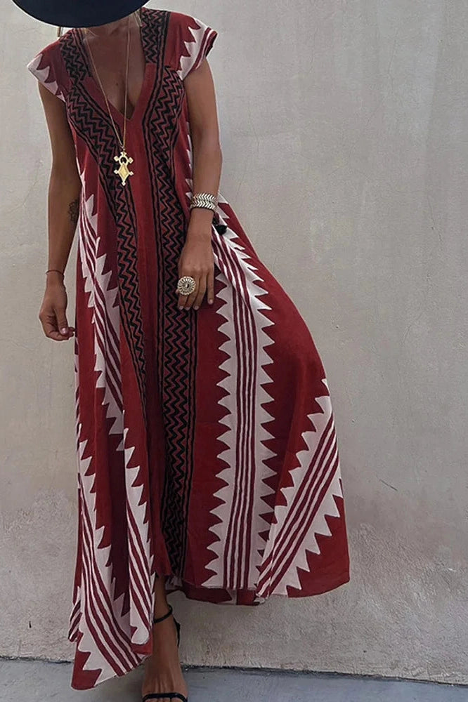 Sleeveless V-Neck Printed Maxi Dress