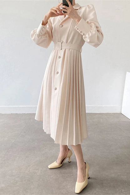 Elegant Long Sleeve A-Line Midi Dress