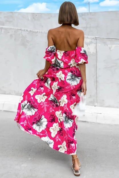 Elegant Off-Shoulder Floral Print Maxi Dress