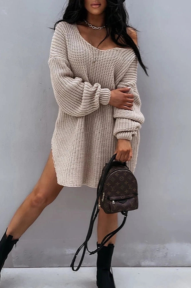 Long Sleeve V-Neck Loose Mini Dress