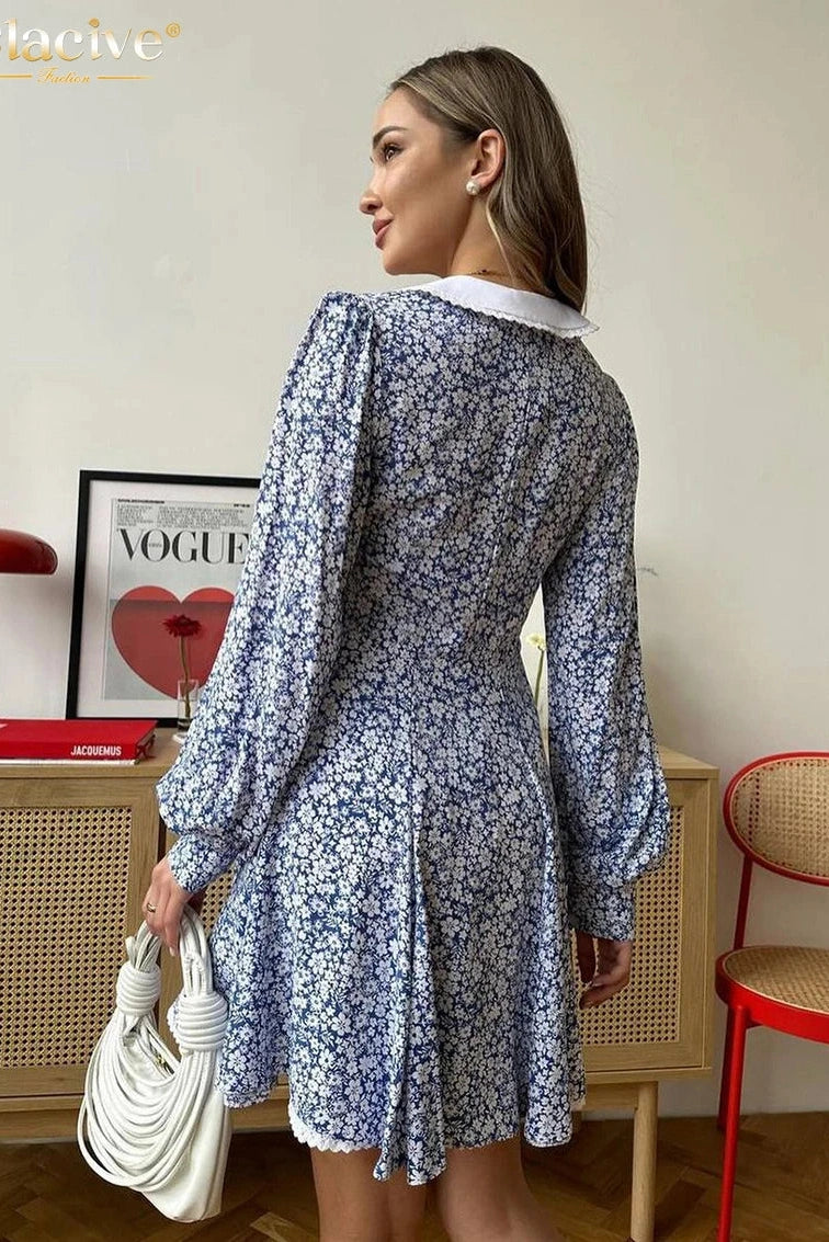 Print Long Sleeve Mini Dress