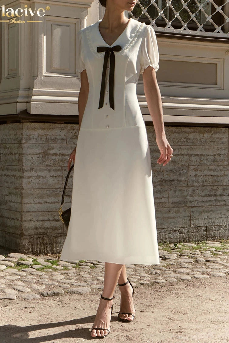 Elegant Short Sleeve Midi Dress