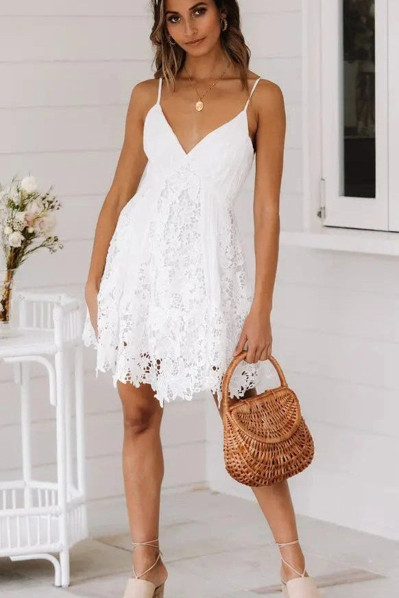 Deep V-Neck Spaghetti Strap Mini Dress