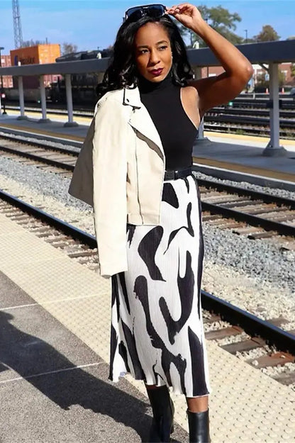 Zebra Printed High Waist Patchwork Maxi Skirt