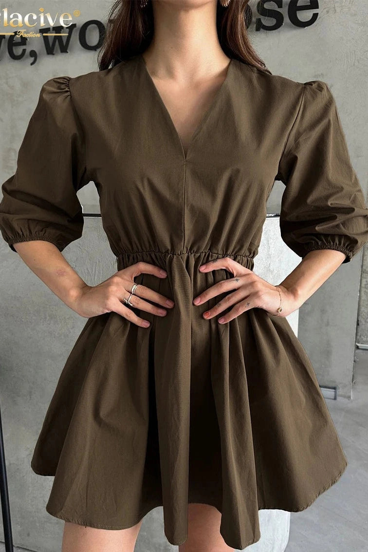 V-Neck Half Sleeve Mini Dress