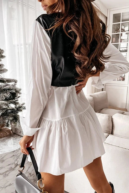 Elegant Long Sleeve Patchwork Mini Dress