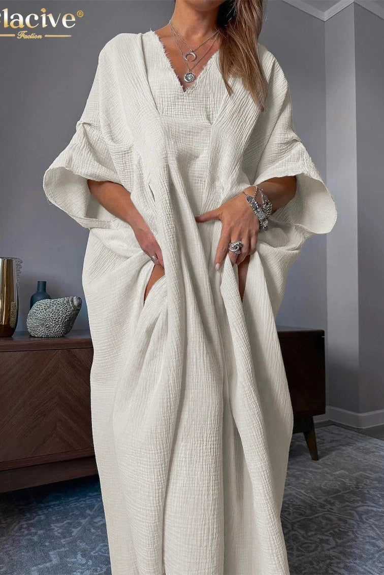 Elegant Cotton Half Sleeve Maxi Dress