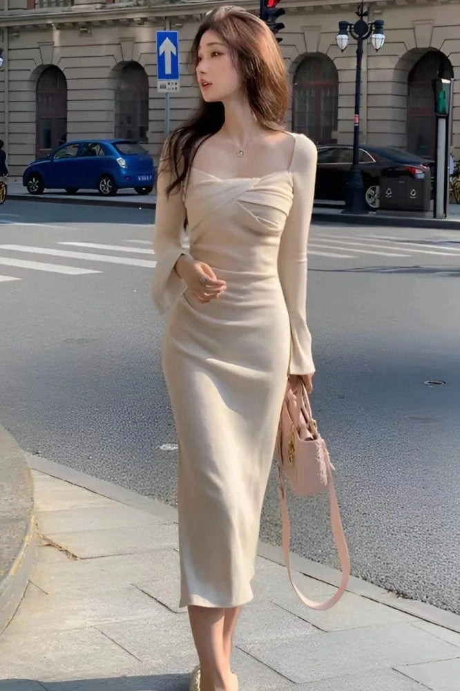 Elegant High Slit Midi Dress