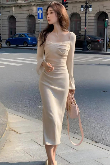 Elegant High Slit Midi Dress