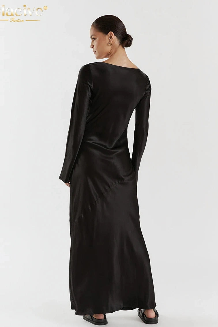 U-Neck Long Sleeve Maxi Dress