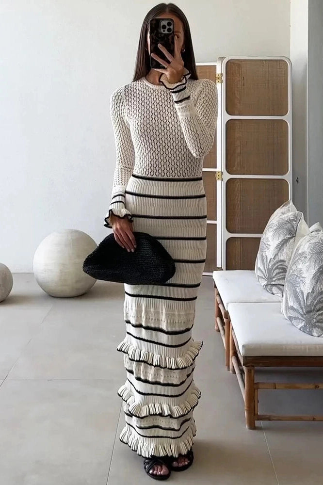 Elegant Striped Knit Maxi Dress