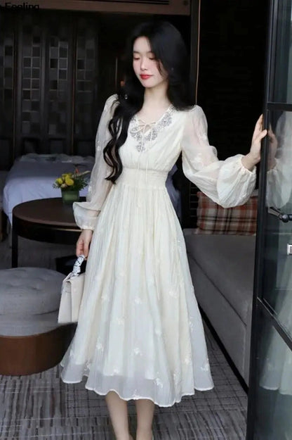 Elegant V-Neck Long Sleeve Maxi Dress