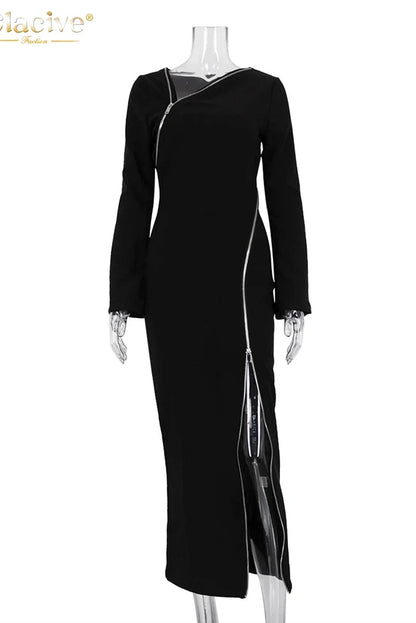 Elegant Irregular Zipper Maxi Dress