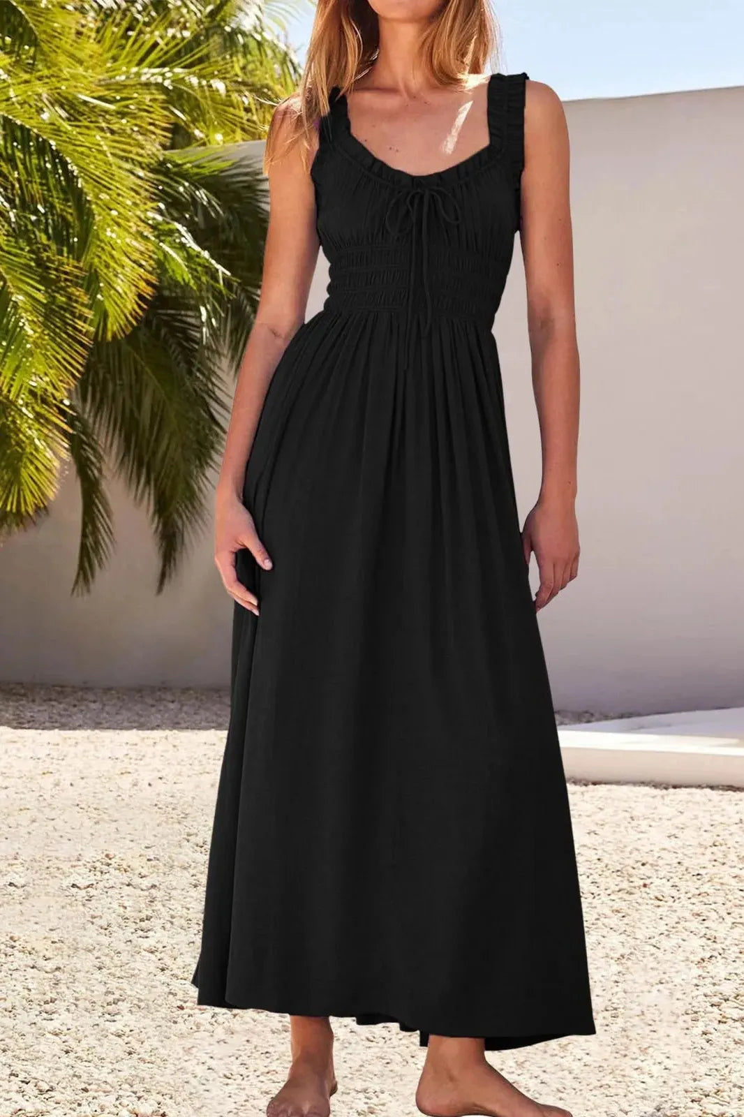 Sleeveless Pleated High Waist Maxi Dress