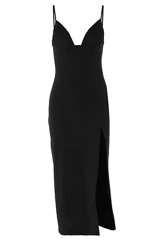 Deep V-Neck Backless Midi Dress