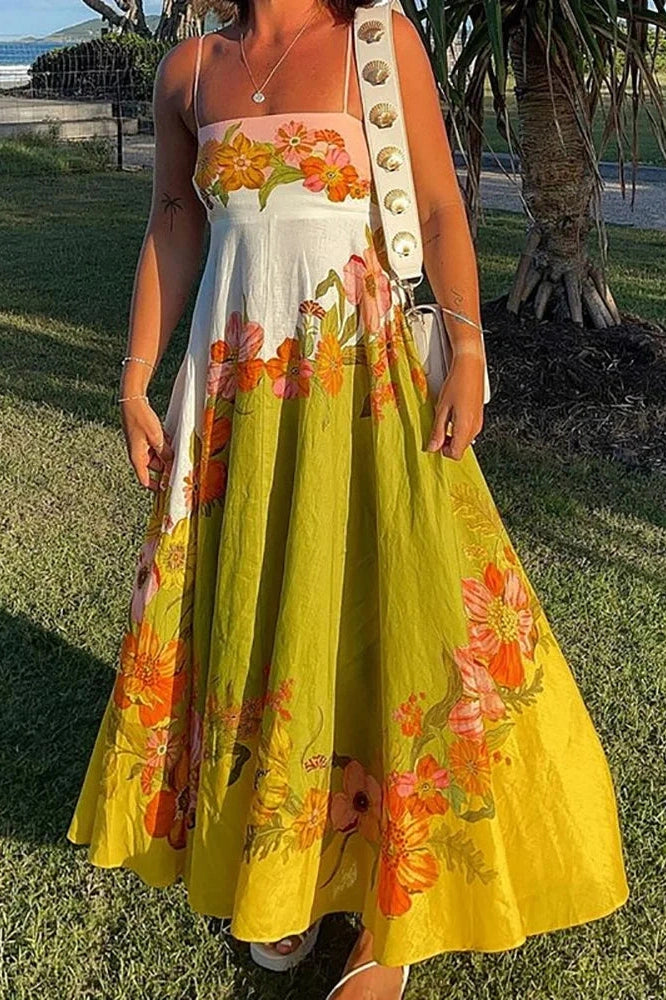 Sleeveless Backless Printed Maxi Dress