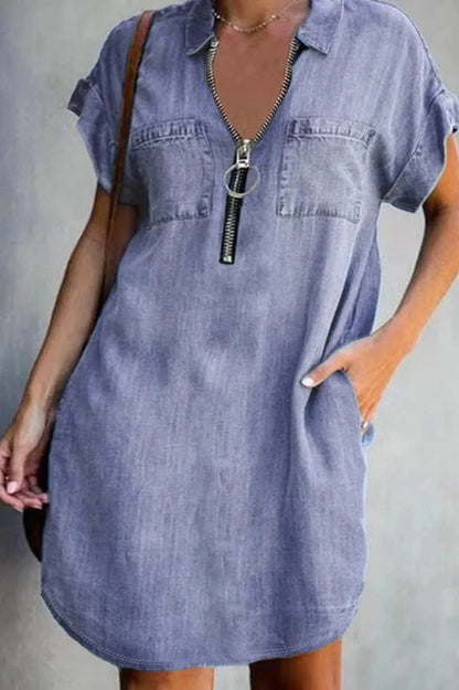 Elegant  Short Sleeves Loose Mini Dress