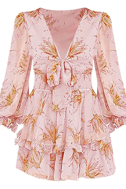 Long Sleeve Flower Print Mini Dress