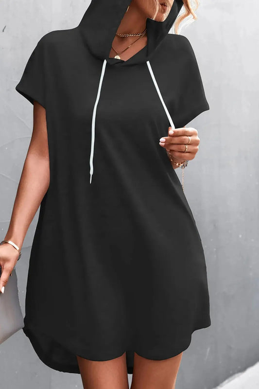 Hooded Loose Short Sleeve Mini Dress