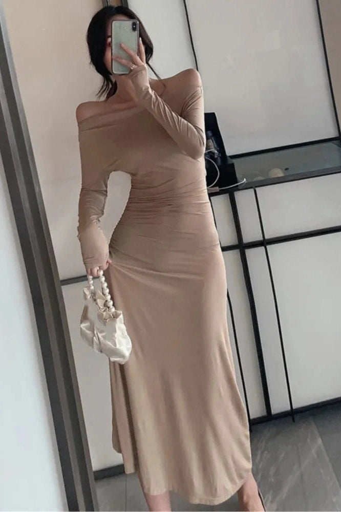 Off Shoulder Long Sleeve Maxi Dress