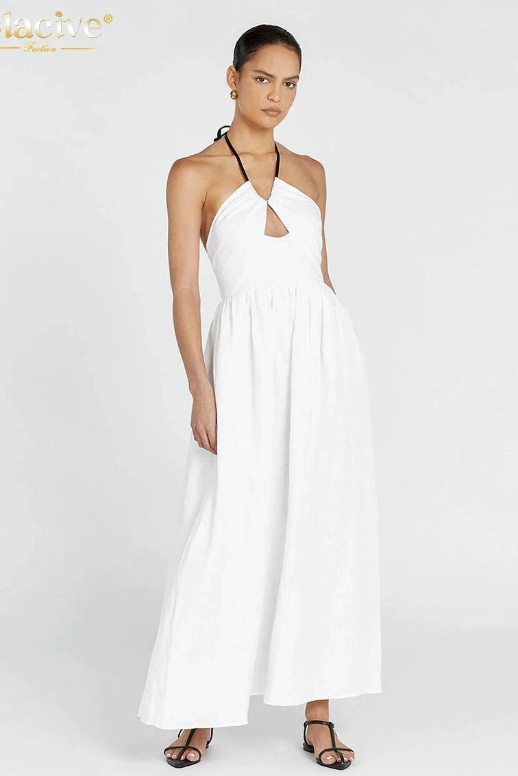 Cotton Halter Sleeveless Maxi Dress