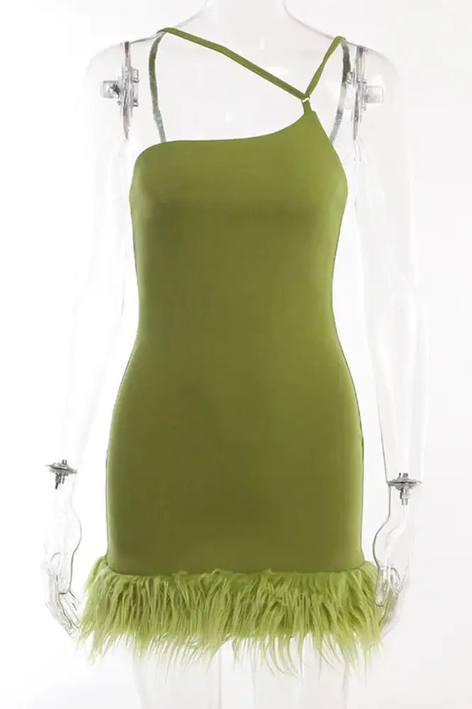 Inclined Shoulder Strapless Tassel Mini Dress