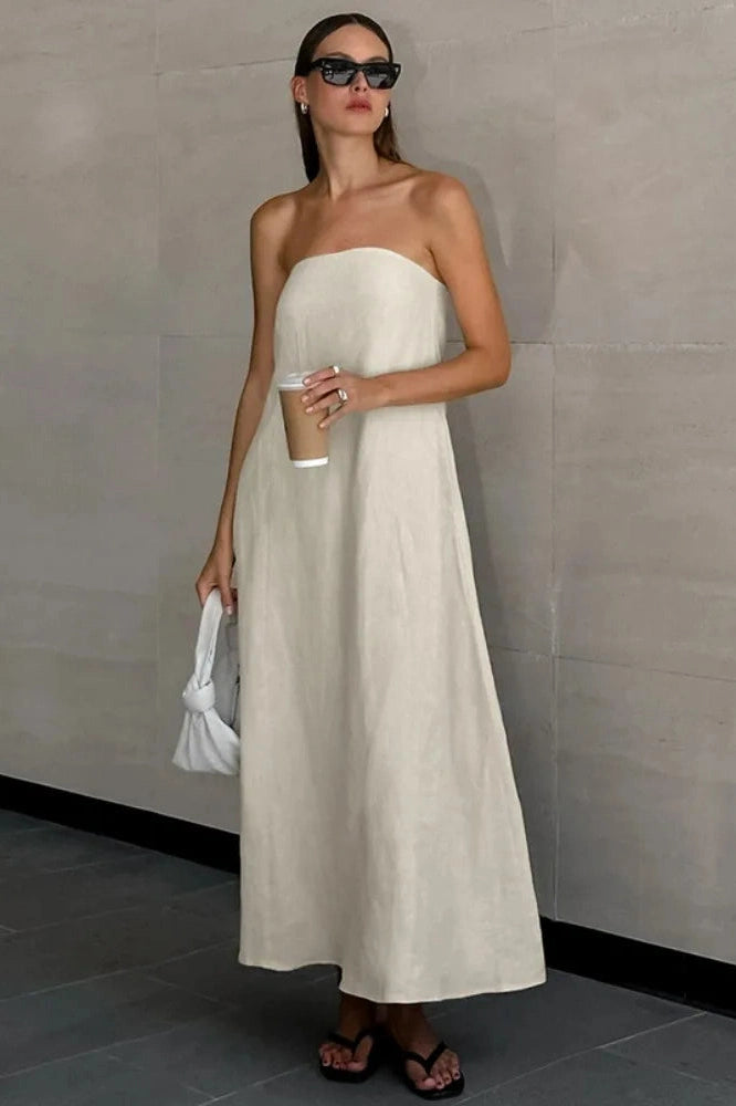 Elegant Strapless Sleeveless Maxi Dress