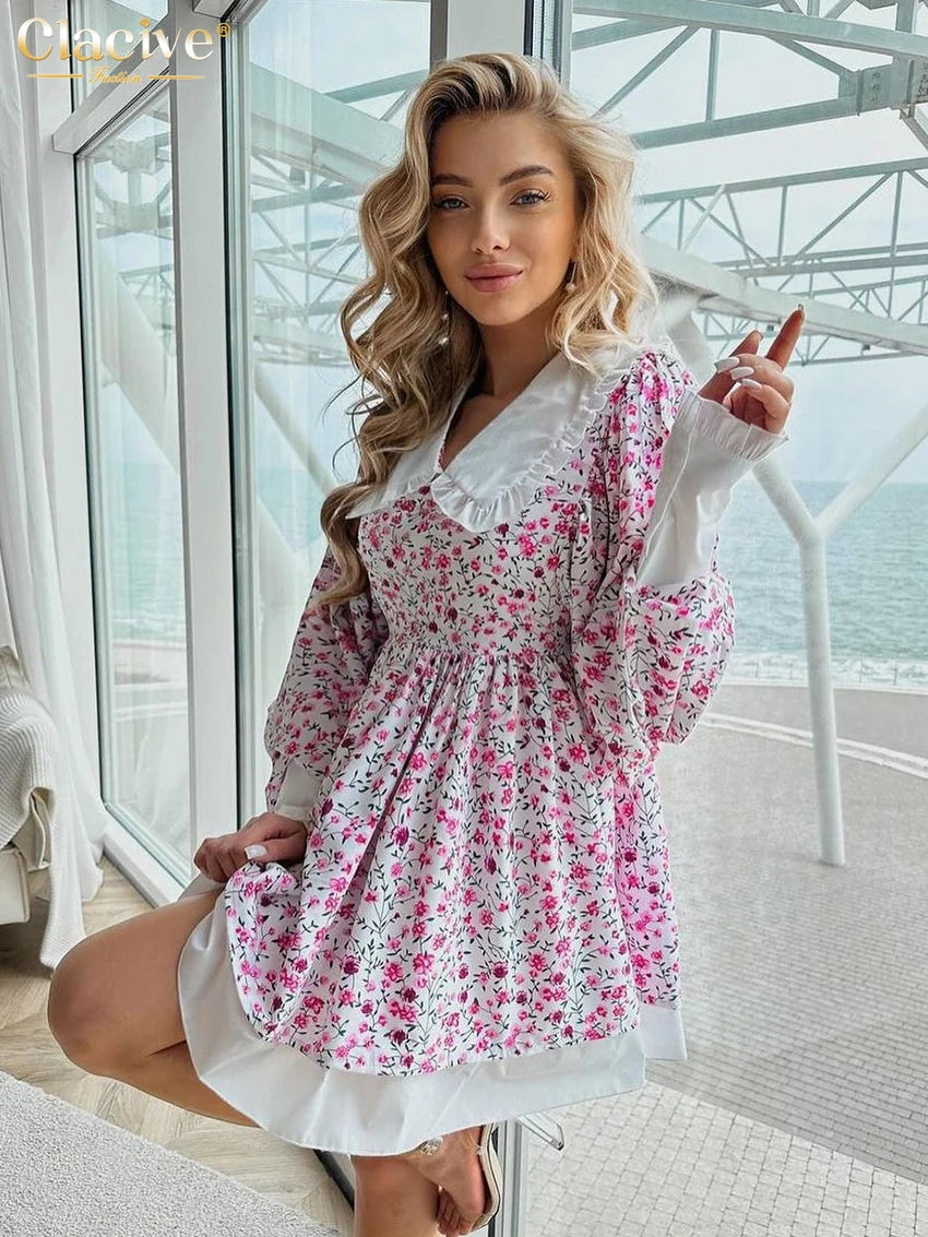 Patchwork Lantern Sleeve Mini Dress