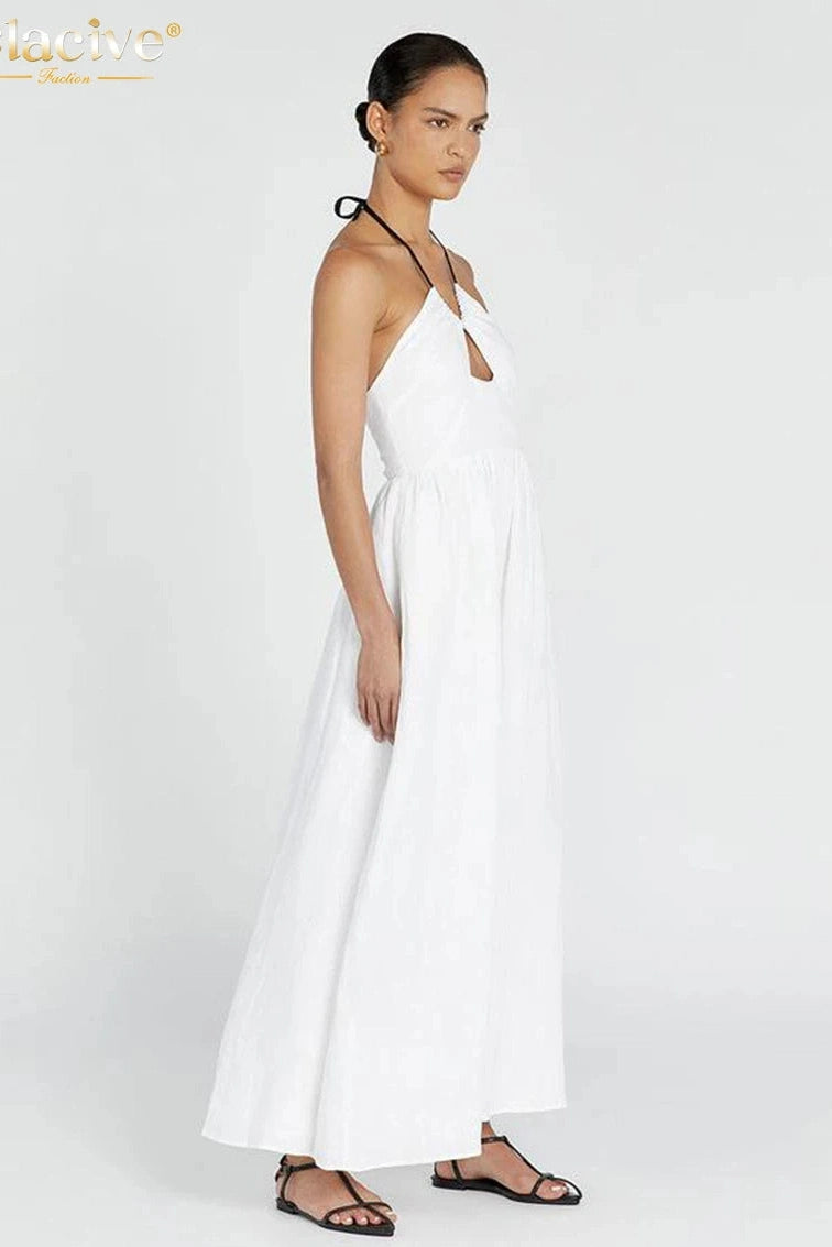 Cotton Halter Sleeveless Maxi Dress