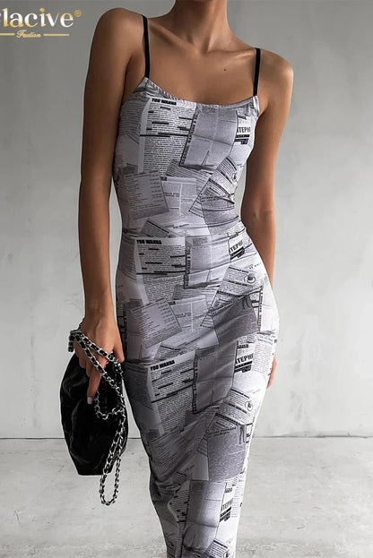 Elegant Print Strap Sleeveless Maxi Dress