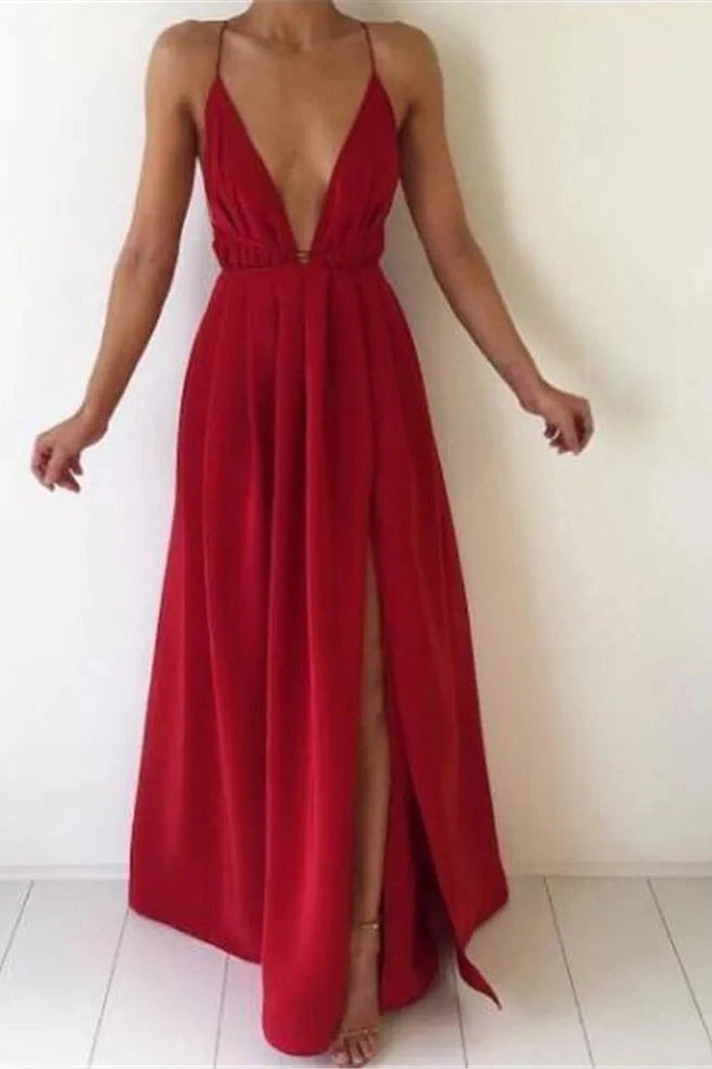 Deep V-Neck Backless Maxi Dress