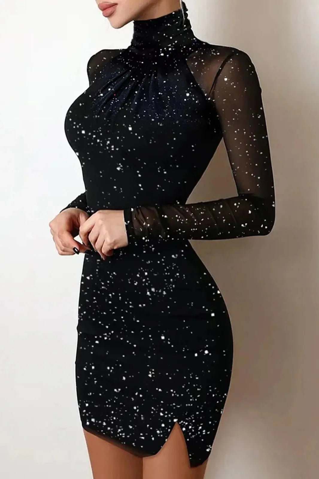 Sequined High Neck Bodycon Mini Dress