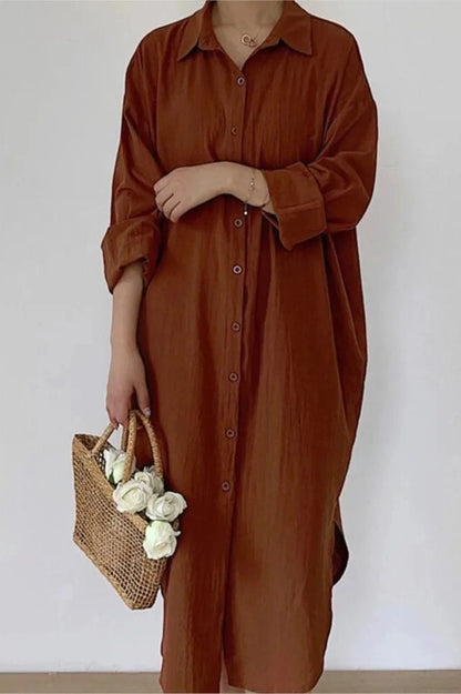 Elegant Long Sleeve Loose Midi Dress