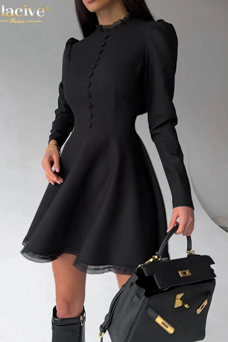 O-Neck Long Sleeve Mini Dress