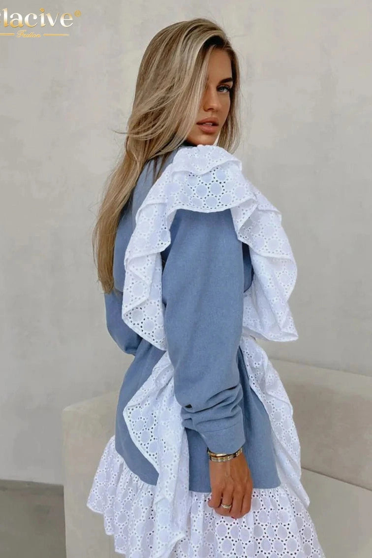 Elegant Patchwork Long Sleeve Mini Dress