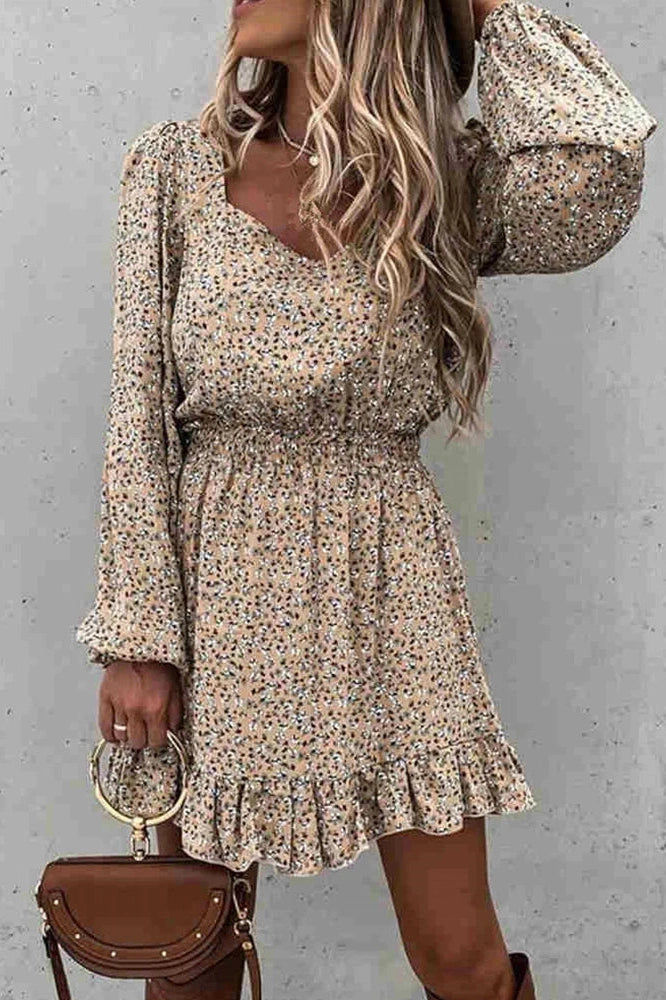 Floral Print Long Sleeve Mini Dress