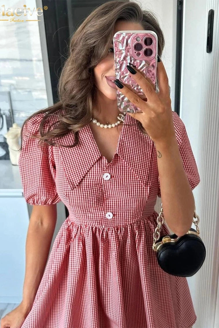 Elegant Pleated Short Sleeve Mini Dress