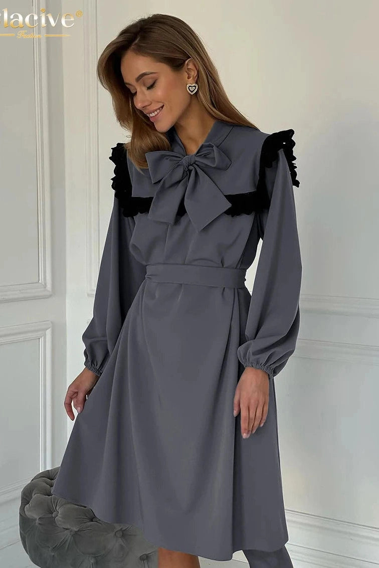 Elegant Long Sleeve Midi Dress