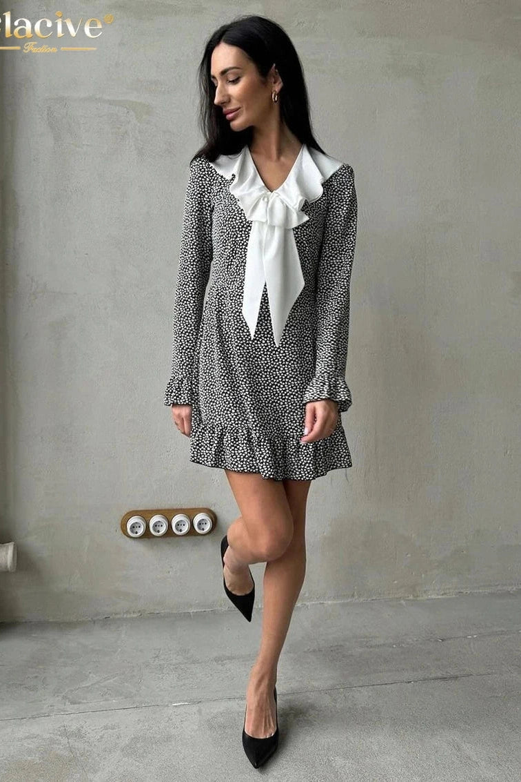 Ruffle Collar Long Sleeve Mini Dress