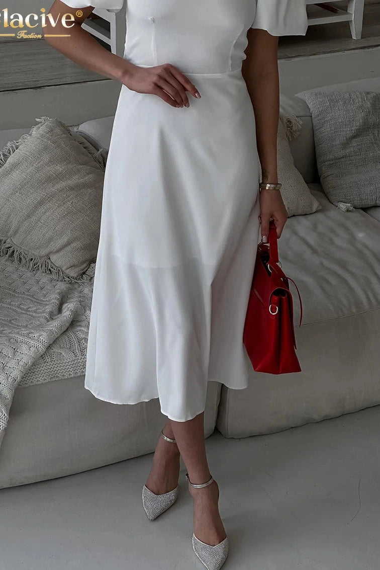 O-Neck Short Sleeve Midi Dress