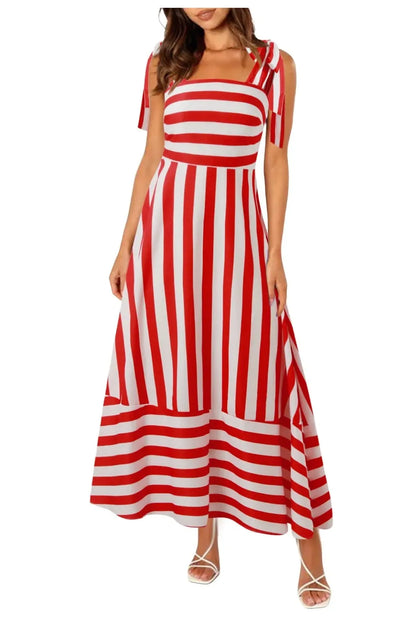 Square Neck Striped Sleeveless Maxi Dress