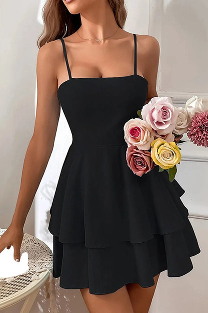 Square Neck Open Back Bow Strap Mini Dress